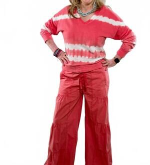 NEW WEARABLES tie-dye slub terry pullover sweater in vibrant coral